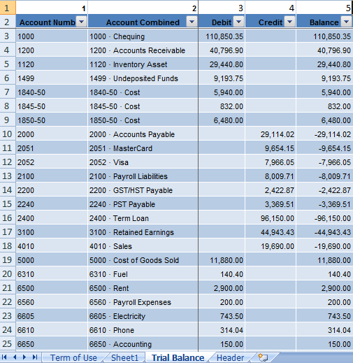 Excel Database Table